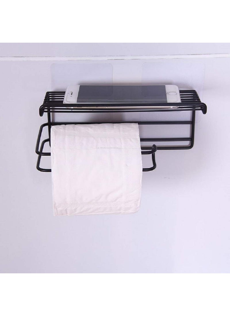 HOME CUBE HOME CUBE 1 Pc Adhesive Toilet Paper Holder with Phone Shelf Wall Mounted Toilet Paper Roll Holder Bathroom Tissue Roll Holder No Drilling Required Black Random Color  - Image 2