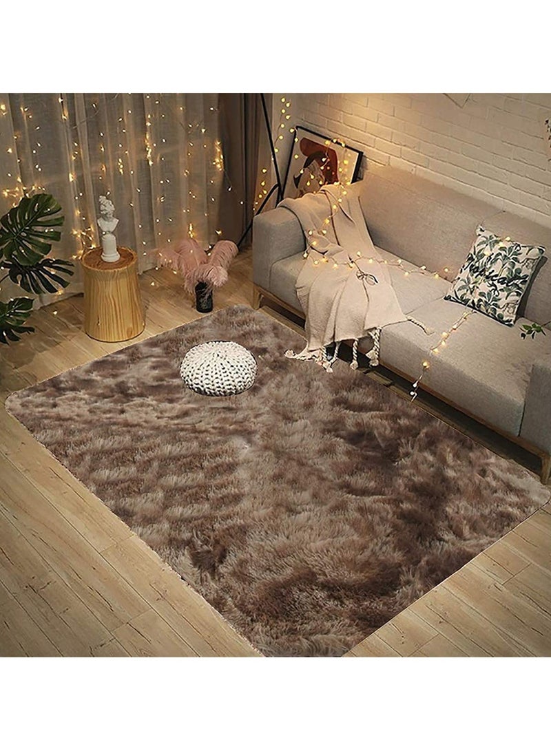 KYD Soft Rugs Fluffy Carpets Tie-Dye Rugs for Living Room Bedroom Nursery Home Decor Non-Slip Machine Washable Carpet Home Decorative Carpet 100x160 cm Coffee  - Image 3