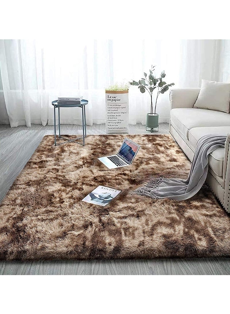 KYD Soft Rugs Fluffy Carpets Tie-Dye Rugs for Living Room Bedroom Nursery Home Decor Non-Slip Machine Washable Carpet Home Decorative Carpet 100x160 cm Coffee  - Image 1