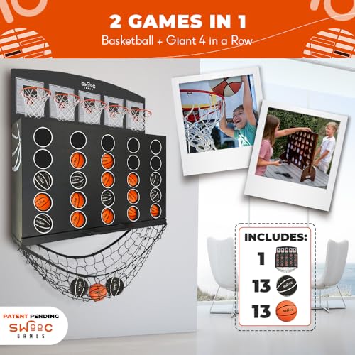 Swooc Games - Low Post Lineup™ | Wall Mounted Giant Basketball 4 In A Row w/ 5+ Games | Basketball Hoop For Room Wall Games | Game Room Games | Mini Basketball Hoop Indoor Connect | Four In A Row Game - Image 5