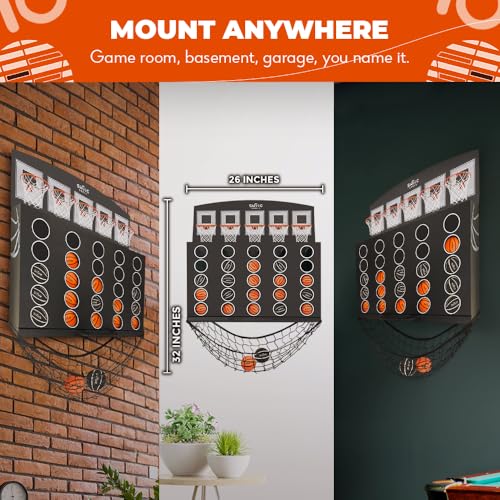 Swooc Games - Low Post Lineup™ | Wall Mounted Giant Basketball 4 In A Row w/ 5+ Games | Basketball Hoop For Room Wall Games | Game Room Games | Mini Basketball Hoop Indoor Connect | Four In A Row Game - Image 3