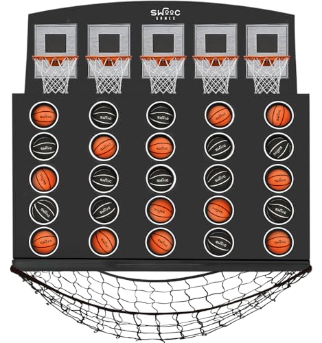 Swooc Games - Low Post Lineup™ | Wall Mounted Giant Basketball 4 In A Row w/ 5+ Games | Basketball Hoop For Room Wall Games | Game Room Games | Mini Basketball Hoop Indoor Connect | Four In A Row Game - Image 1