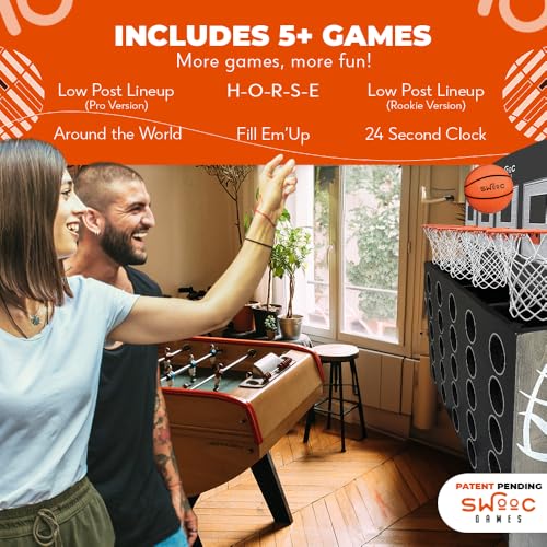 Swooc Games - Low Post Lineup™ | Wall Mounted Giant Basketball 4 In A Row w/ 5+ Games | Basketball Hoop For Room Wall Games | Game Room Games | Mini Basketball Hoop Indoor Connect | Four In A Row Game - Image 4