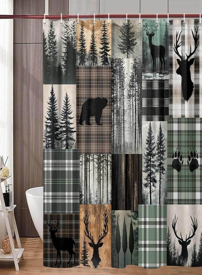 MERCHR Rustic Cabin Shower Curtain, Camping Bear Deer Country Hunting Wild Animal Teal Shower Curtains for Bathroom, Farmhouse Rustic Fabric Restroom Decor Accessories with Hooks 72X72 Inch - Image 3
