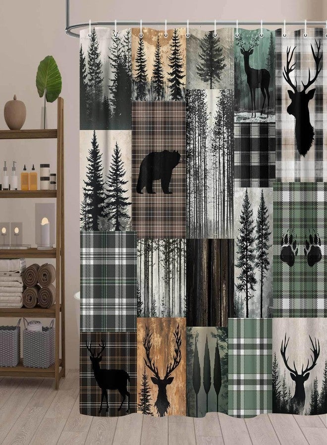 MERCHR Rustic Cabin Shower Curtain, Camping Bear Deer Country Hunting Wild Animal Teal Shower Curtains for Bathroom, Farmhouse Rustic Fabric Restroom Decor Accessories with Hooks 72X72 Inch - Image 2