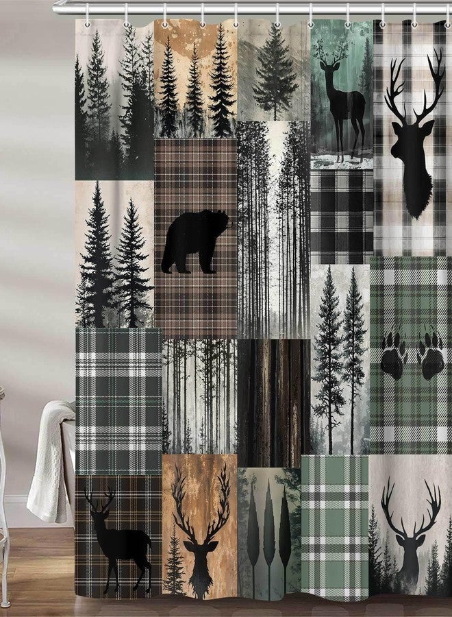 MERCHR Rustic Cabin Shower Curtain, Camping Bear Deer Country Hunting Wild Animal Teal Shower Curtains for Bathroom, Farmhouse Rustic Fabric Restroom Decor Accessories with Hooks 72X72 Inch - Image 1