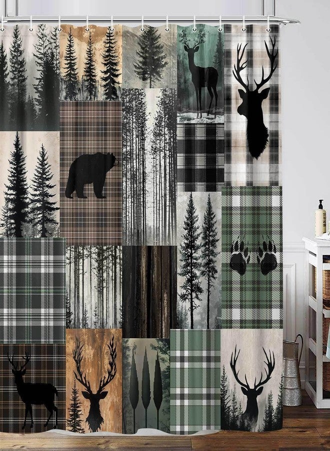 MERCHR Rustic Cabin Shower Curtain, Camping Bear Deer Country Hunting Wild Animal Teal Shower Curtains for Bathroom, Farmhouse Rustic Fabric Restroom Decor Accessories with Hooks 72X72 Inch - Image 4
