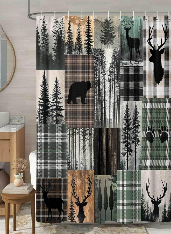 MERCHR Rustic Cabin Shower Curtain, Camping Bear Deer Country Hunting Wild Animal Teal Shower Curtains for Bathroom, Farmhouse Rustic Fabric Restroom Decor Accessories with Hooks 72X72 Inch - Image 5