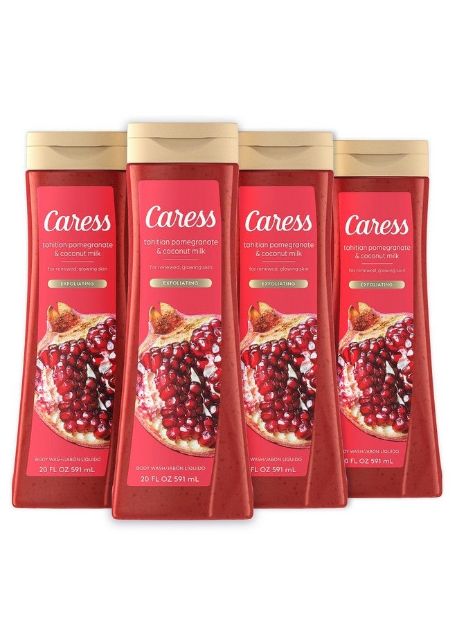 Caress غسول الجسم بالرمان التاهيتي وحليب جوز الهند لبشرة متجددة ومتألقة صابون مقشر للجسم 20 أونصة سائلة عبوة من 4 - Image 1