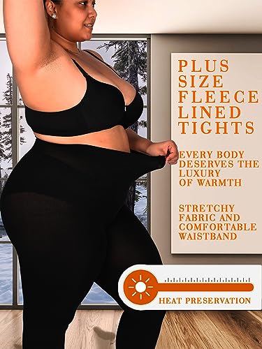HONENNA Queen Plus Size Fleece Lined Tights, 11+ Colors Thermal Warm Winter Tights for Women, 1 Pair Black 3X-4X - Image 3