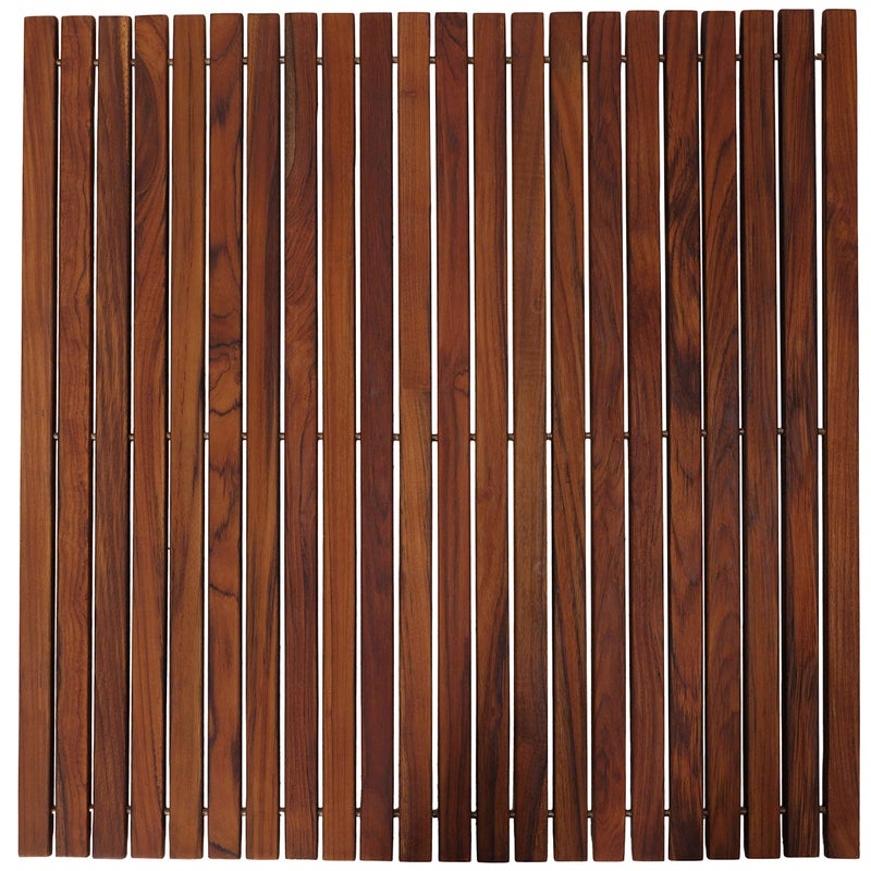 Bare Decor Bare Decor Fuji String Spa Shower Mat in Solid Teak Wood Oiled Finish 30 Square Mat Brown 