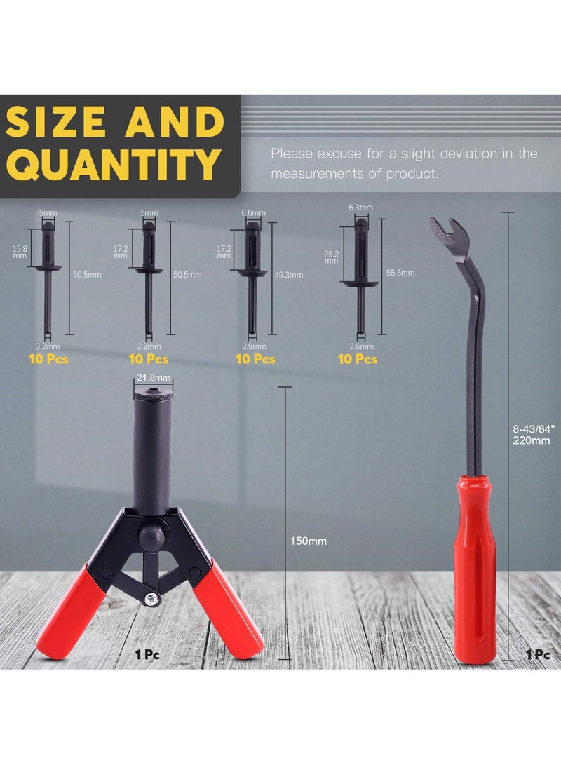 Barakah 42PCS Plastic Rivet Gun Set with Bonus Fastener Removal Tool, 40 Nylon Blind Rivets in 4 Sizes, Hand Riveter for Automotive Use - Image 2