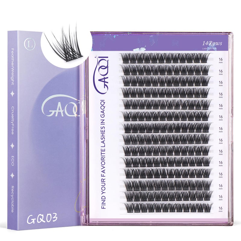GAQQI Lash Clusters, GQ03 False Eyelashes DIY Lash Extensions C Curl 168PCS Cluster Lashes 16MM, Wispy and Natural Lash Wisps (GQ03,16mm,C Curl) - Image 1