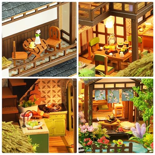 Foyucool Miniature House Kit, Tiny House Kit with Light, DIY Mini House Building Kits for Adults to Building, Unique Gift for Birthday Christmas, Bamboo Spring Courtyard - Image 4