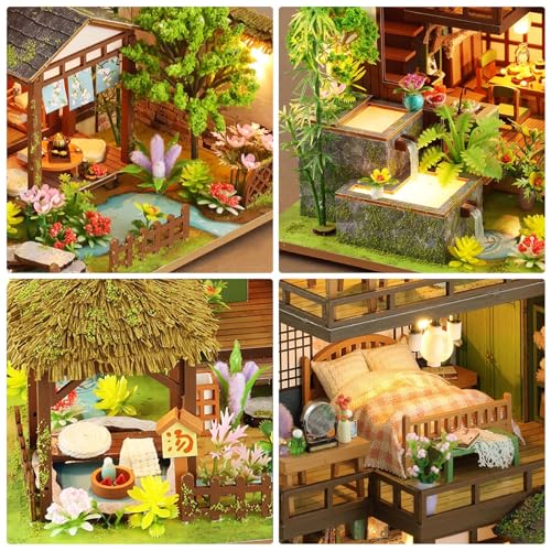 Foyucool Miniature House Kit, Tiny House Kit with Light, DIY Mini House Building Kits for Adults to Building, Unique Gift for Birthday Christmas, Bamboo Spring Courtyard - Image 3