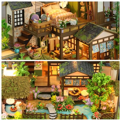 Foyucool Miniature House Kit, Tiny House Kit with Light, DIY Mini House Building Kits for Adults to Building, Unique Gift for Birthday Christmas, Bamboo Spring Courtyard - Image 5