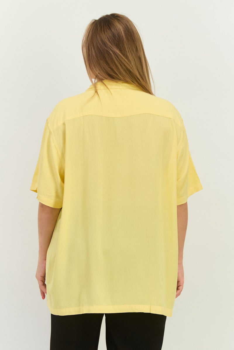 nickelodeon Women Notched Collar Short Sleeve Graphic Blouse,  Mustard Combo - Image 3