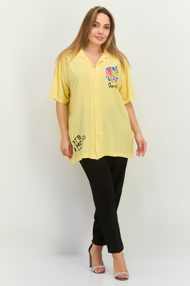 nickelodeon Women Notched Collar Short Sleeve Graphic Blouse,  Mustard Combo - Image 2