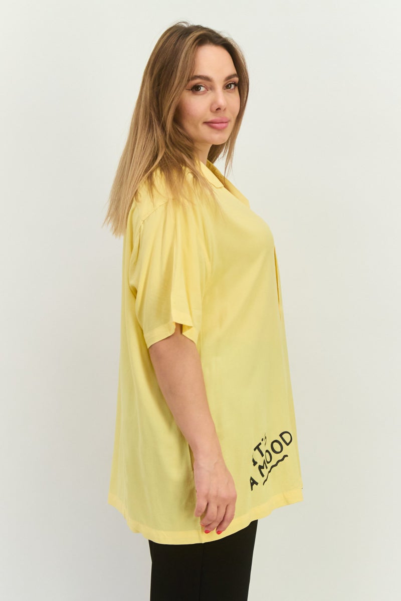 nickelodeon Women Notched Collar Short Sleeve Graphic Blouse,  Mustard Combo - Image 4