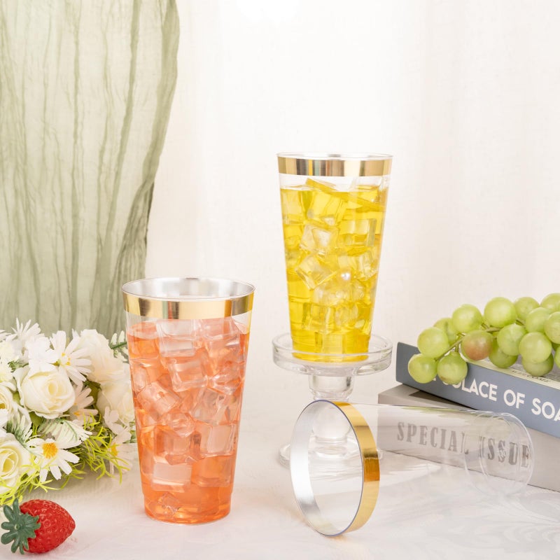 I00000 16 oz Gold Plastic Cups  100 Pack Clear Plastic Cups Tumblers Gold Rimmed Plastic Cups  Heavy-duty Plastic Disposable Cups Perfect for Halloween  Thanksgiving and Christmas Parties - Image 4