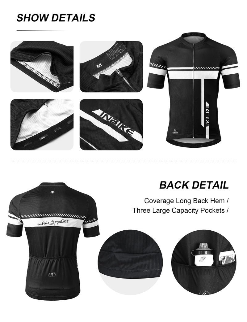 INBIKE Cycling Jersey Men Set Short Sleeve Bike Shirt Gel Padded Shorts for Summer Black XL - Image 3