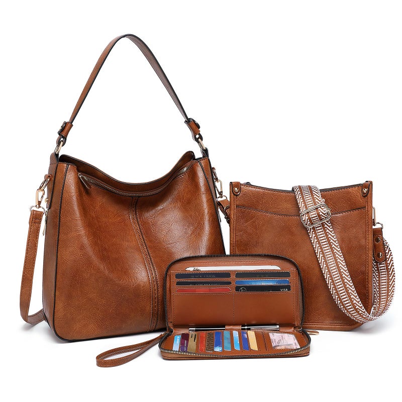 BAVERGE Purses for Women 3PCS, Crossbody Bags Set Large Leather Purse Shoulder Handbags with Wallet Adjustable Straps for Ladies Tote - Image 1