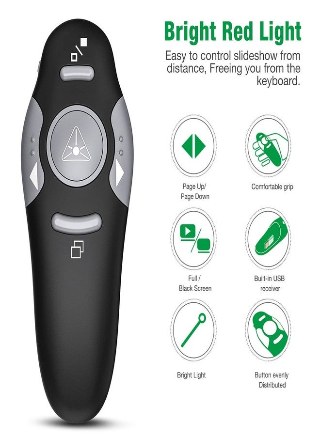 atdaraz جهاز عرض تقديمي لاسلكي يعمل بتردد 2.4 جيجاهرتز من نوع USB من atdaraz، مزود بمبدل شرائح باوربوينت لاسلكي مع مفاتيح اختصار - مدى التحكم عن بعد: 15 مترًا - أسود. - Image 4