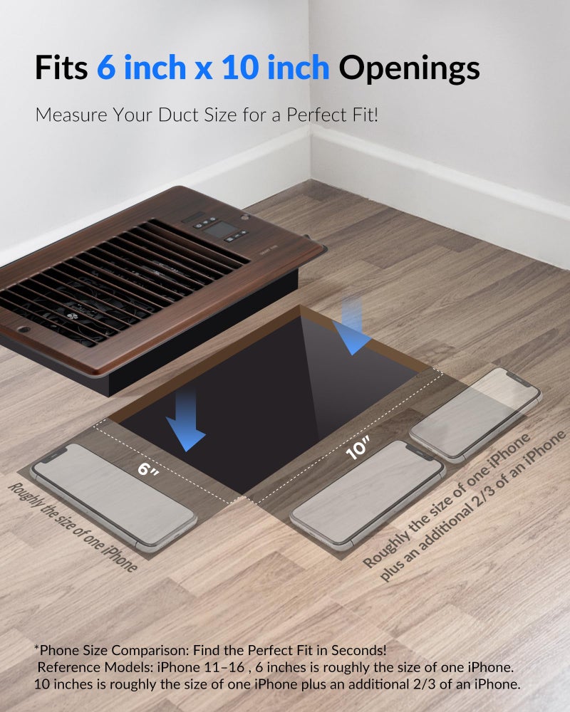 Howeall Super Quiet Register Booster Fan for 6" x 10" Register Holes, Smart Register Vent with Dual Intelligent Thermostat and WIFI App Control, Heating Cooling AC Vent Fan (ORB) - Image 2