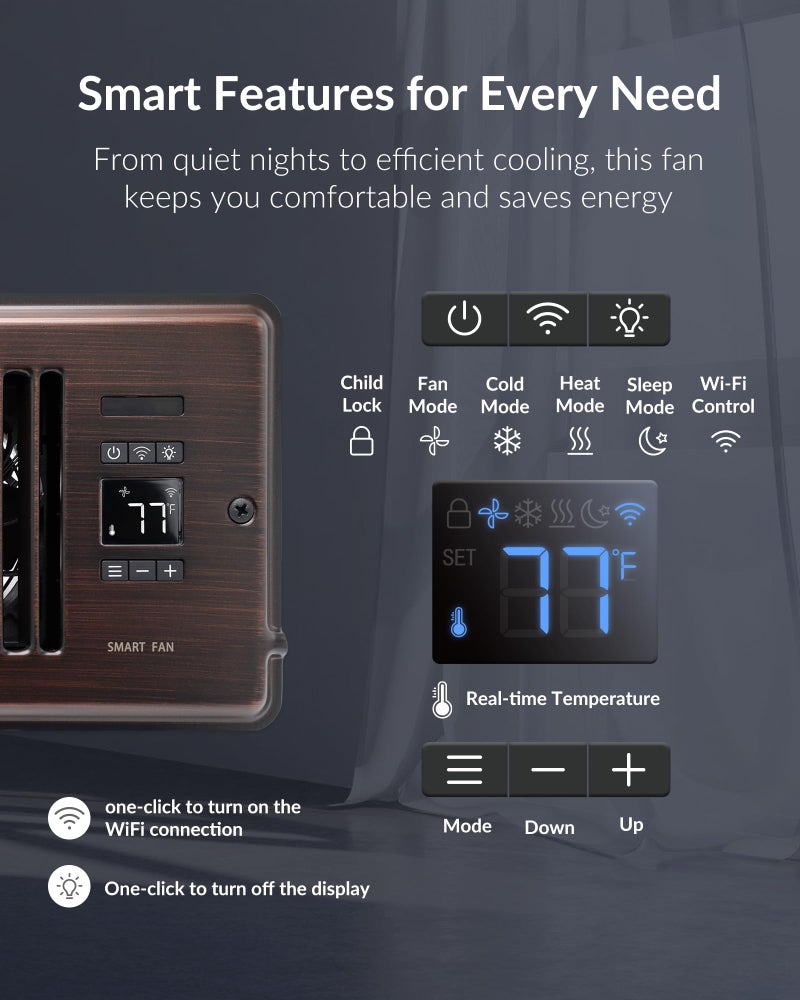 Howeall Super Quiet Register Booster Fan for 6" x 10" Register Holes, Smart Register Vent with Dual Intelligent Thermostat and WIFI App Control, Heating Cooling AC Vent Fan (ORB) - Image 5