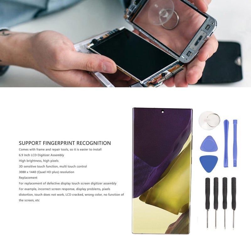 Wisoqu For Note 20 Ultra OLED LCD Screen Replacement, Touch Screen Display Digitizer Assembly with Fingerprint Function For Note 20 Ultra 5G SM N986B with Frame and Repair Tools - Image 2
