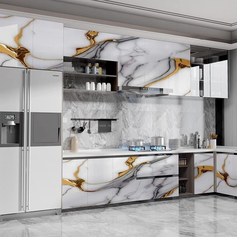 D-Fix ® Marble Peel and Stick Wallpaper for Home Decor, Waterproof Self-Adhesive Wall Stickers for Kitchen, Bathroom, Living Room – Wall Paper (60X200 CM (Golden Line Grey) - Image 2