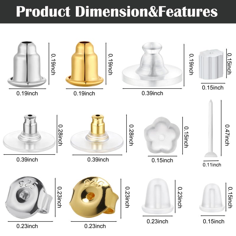Hazifes 12 Styles 600 Pcs Earring Backs for Studs, Clear Plastic Earrings Hypoallergenic Metal Rubber Silicone Earring Backs Bullet Clutch Stoppers Replacement Kits for Fish Hook Earring Studs Hoops - Image 5