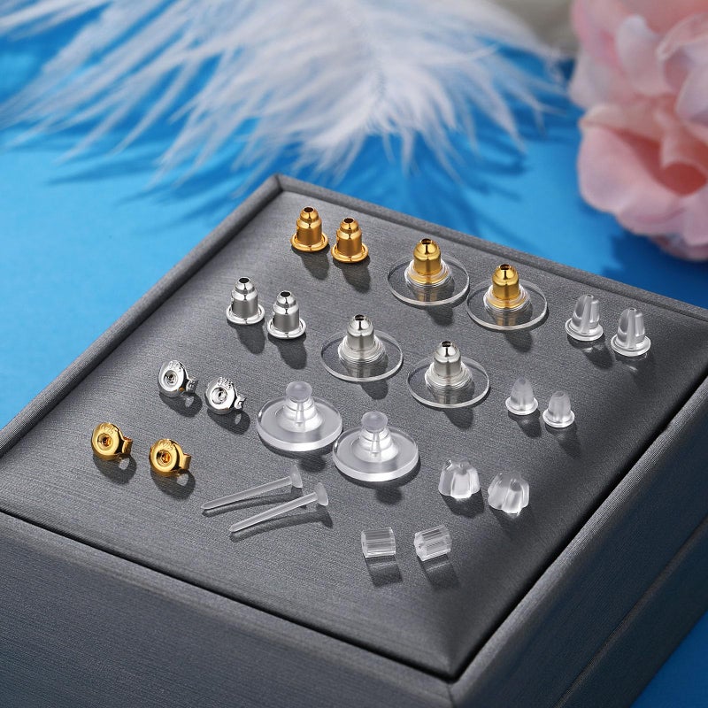 Hazifes 12 Styles 600 Pcs Earring Backs for Studs, Clear Plastic Earrings Hypoallergenic Metal Rubber Silicone Earring Backs Bullet Clutch Stoppers Replacement Kits for Fish Hook Earring Studs Hoops - Image 2