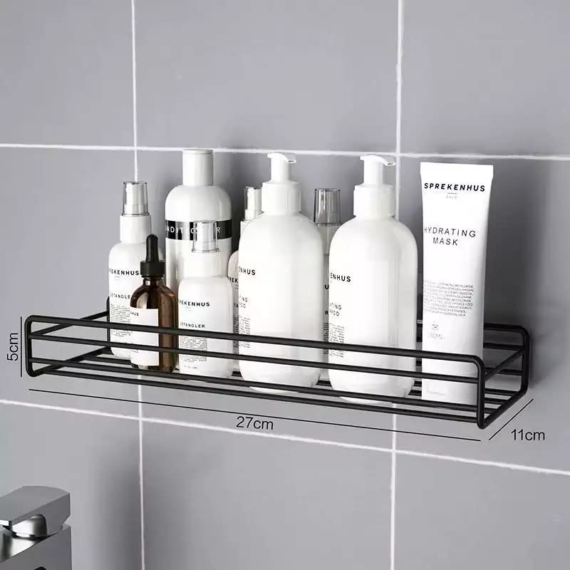 Homeor Multipurpose Self Adhesive Shelf for Bathroom/Kitchen Wall Mounted Rack Shelf with Magic Sticker Bathroom Organizer Without Drill, Pack of 1, Black Powder Coated - Image 4
