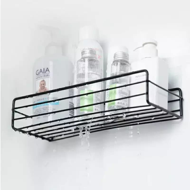 Homeor Multipurpose Self Adhesive Shelf for Bathroom/Kitchen Wall Mounted Rack Shelf with Magic Sticker Bathroom Organizer Without Drill, Pack of 1, Black Powder Coated - Image 5