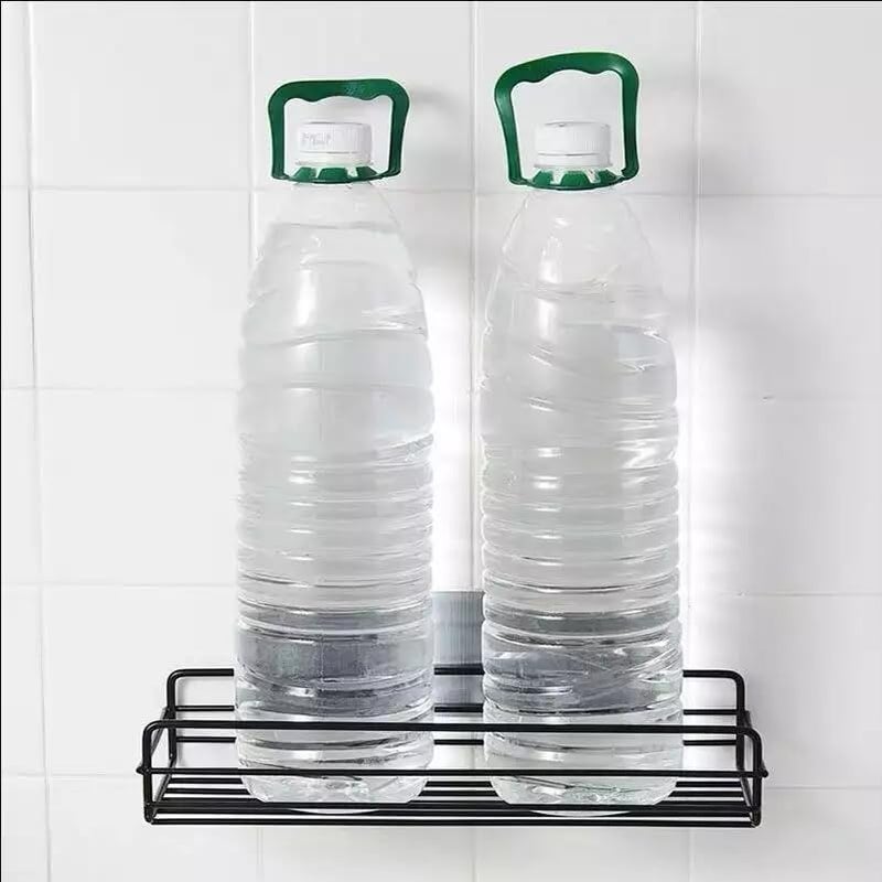 Homeor Multipurpose Self Adhesive Shelf for Bathroom/Kitchen Wall Mounted Rack Shelf with Magic Sticker Bathroom Organizer Without Drill, Pack of 1, Black Powder Coated - Image 3