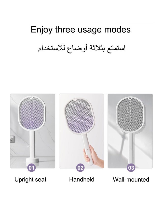 ماركة غير محددة - صاعق ذباب مضربة بعوض كهربائية مضربة ذباب كهربائية مضربة حشرات ٢ في ١ مضربة كهربائية قابلة للشحن عبر USB مضربة بعوض مع وضع تلقائي للأشعة فوق البنفسجية أبيض - Image 1