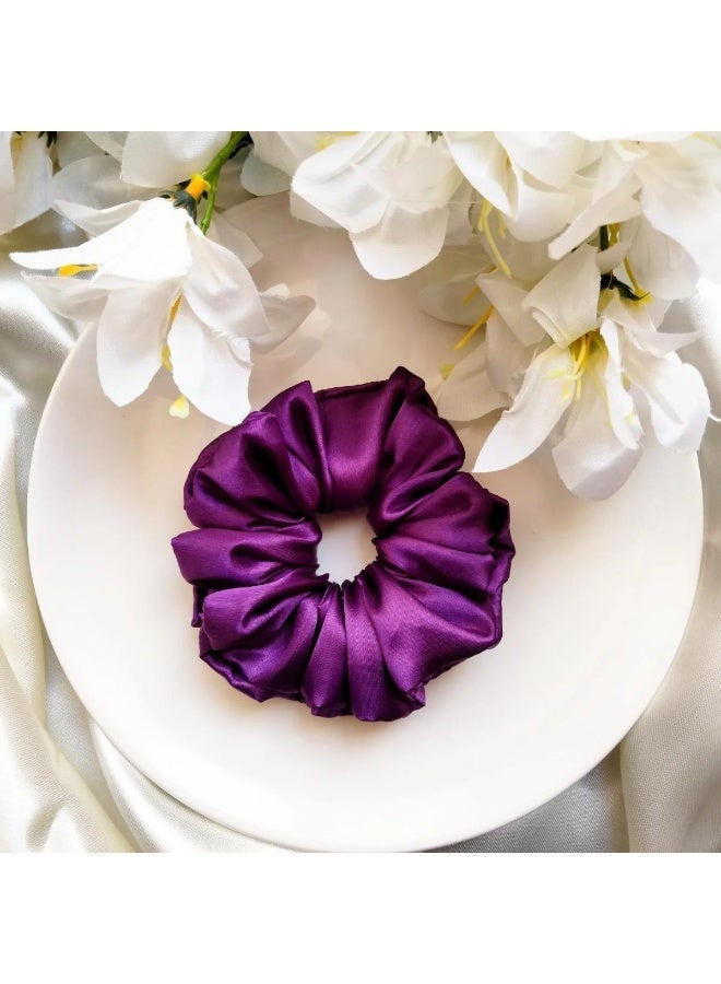 Silk N Love Pack of 3 - Shirt Top + Pant Trouser + Scrunchie Headband - Purple Plain Pajama Set for Ladies Women Clothes Girls Night Wearing Nighty Nightwear Sleepwear Lingerie Dress Pyjama Set - Image 5