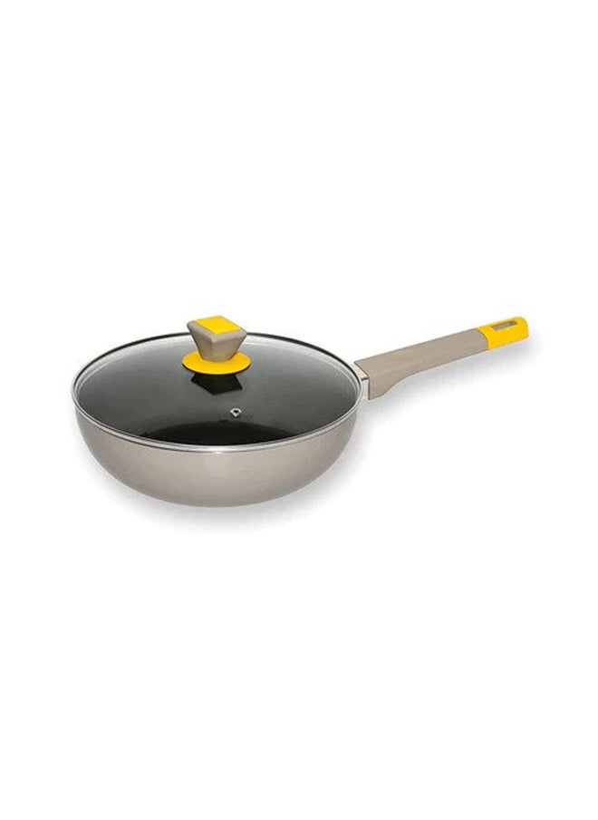 CLASSYTOUCH Non-Stick Wok/ Kadhai With Glass Lid For Stir Frying, Steaming,Deep Frying; 26 Cm Diameter With Lid 2.5 L Capacity 