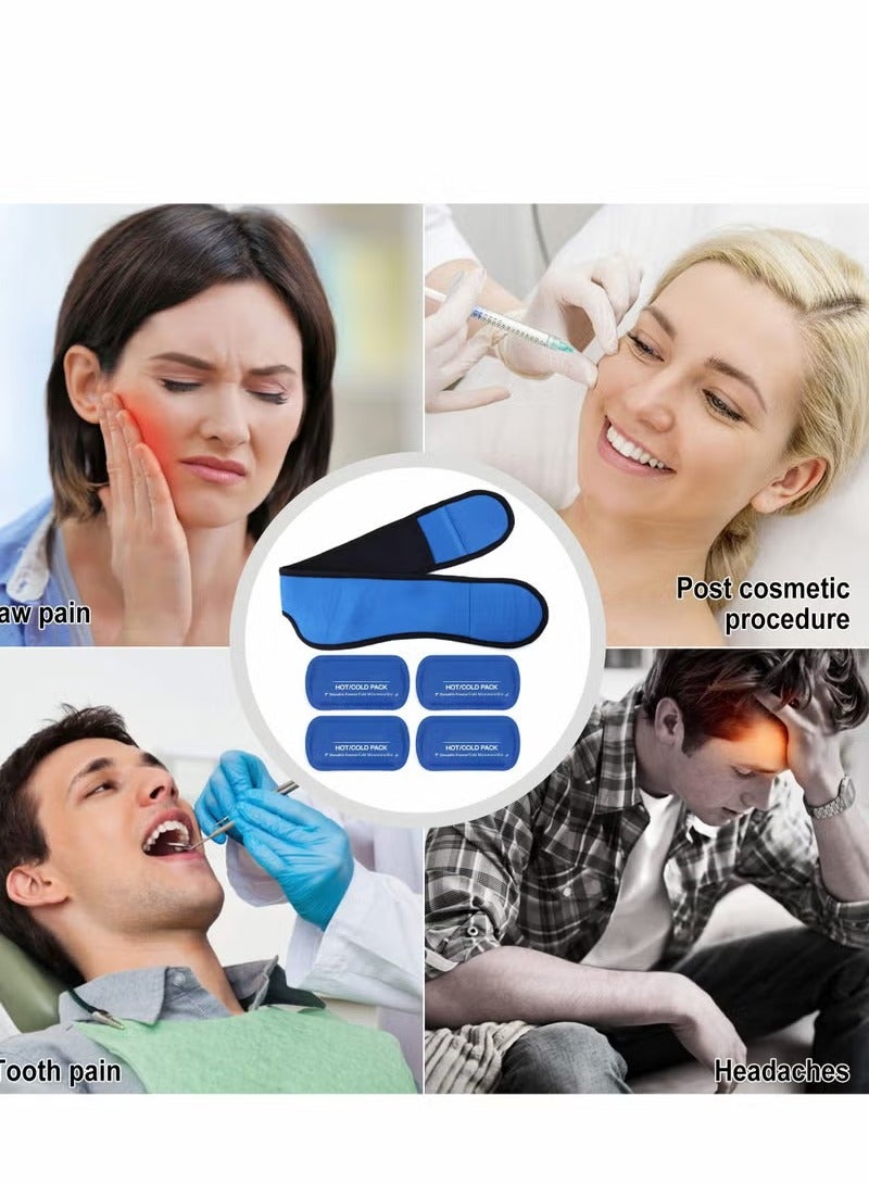 هيلثي غطاء pack الثلج للوجه لعلاج المفصل الفكي، الأسنان العقلية، مع 4 حزم هلام حراري قابلة لإعادة الاستخدام، تخفيف الألم في الذقن، الرأس، الجراحة الفموية والوجهية، زراعة الأسنان، باللون الأزرق - Image 2