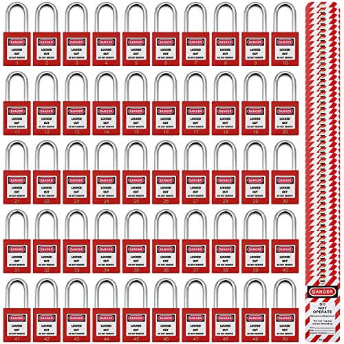JOJOMARK Lockout Tagout Locks, Safety Padlock, Loto Locks Keyed Differently Lock Out Tag Out 50 pcs Safety Padlocks Plastic with 50 Lockout TagOut Tags Red - Image 1
