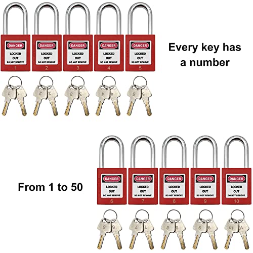 JOJOMARK Lockout Tagout Locks, Safety Padlock, Loto Locks Keyed Differently Lock Out Tag Out 50 pcs Safety Padlocks Plastic with 50 Lockout TagOut Tags Red - Image 2