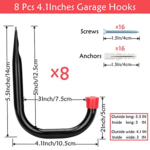Naikozmo Heavy Duty Steel Garage Storage Utility Hooks, 8 Pack Wall Mount Hanging Storage Utility Naikozmo Hanger, Black and Red - Image 2