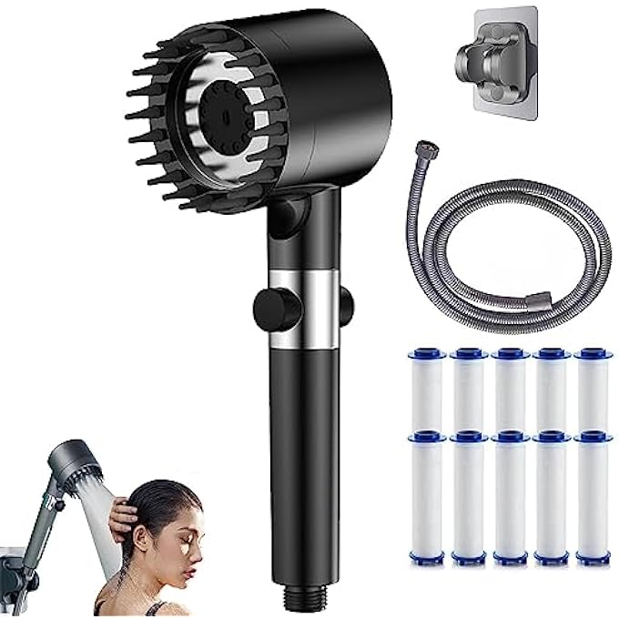 Multifunctional Massage Shower HighPressure Handheld Shower Head Set OneButton Switch 3 Modes Massage and Skin Beauty Shower Showerhead Sprayer with Filter Black - Image 2