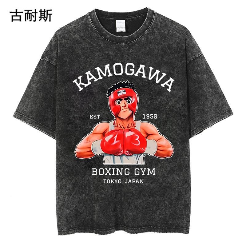 American Loose Design Feeling Retro Washed Animation Do Old Street Short Sleeve Men'S And Women'S T-Shirt - Image 1