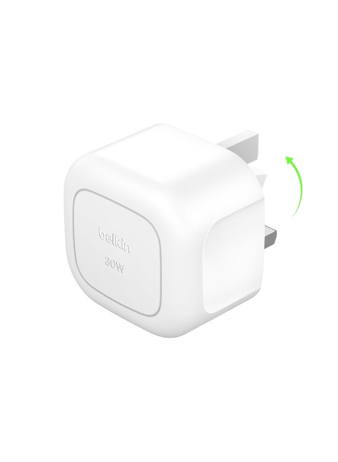 belkin BoostCharge Compact Wall Charger 30W, Travel-friendly USB-C Power Delivery Fast Charging for Apple iPhone Series 15, 14, 13, Samsung Galaxy S24, S23, iPad, AirPods, Tablet And More - White - Image 1