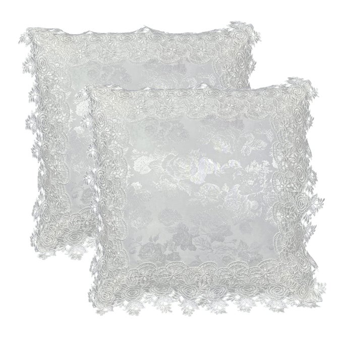 Pillow Covers 18 x 18 Inches Set of 2 White Lace Soft Throw Pillow Covers Farmhouse Living Room Decoration Exquisite Embroidery Cushion Covers for Home Bed Couch Sofa