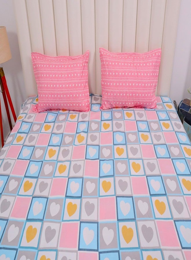 RD TREND® Presents Luxurious Supersoft Cotton Feel 210 Tc (100x108 Inch) bedsheet for Double Bed King Size with 2 Pillow Covers Size 18x28 Inch Color-Pink&White Heart - Image 4