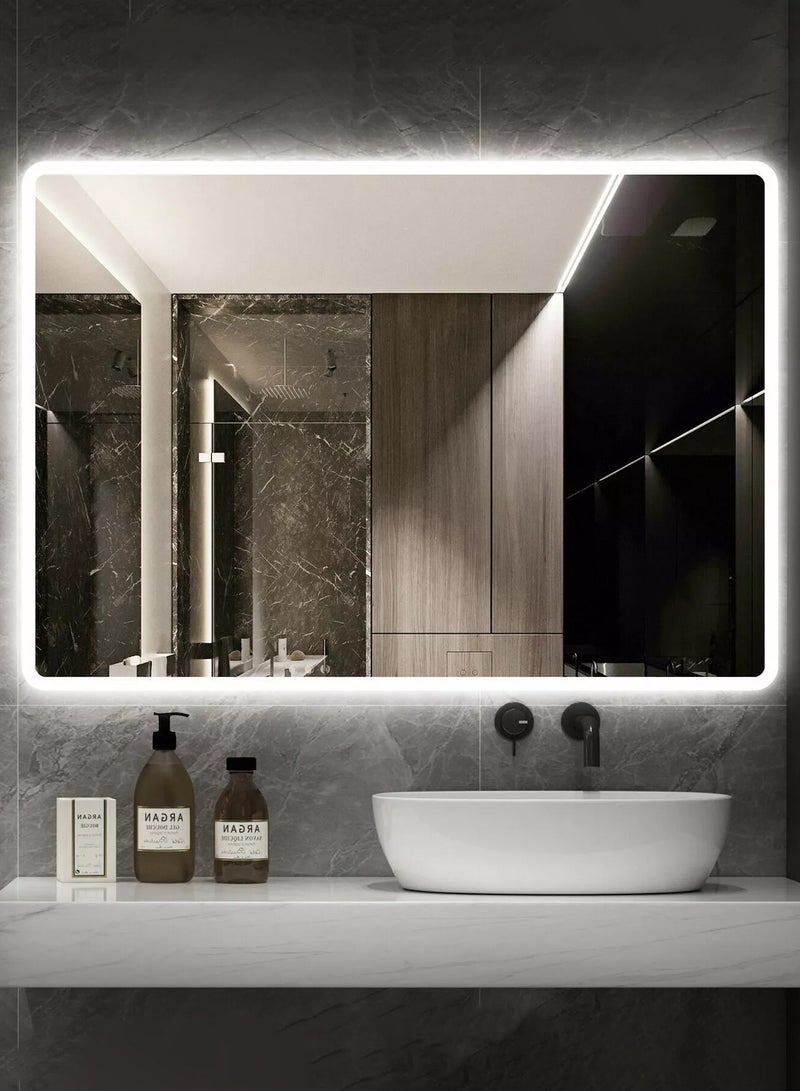 تايمي مرآة حائط 90×70 سم - مرآة بتصميم أنيق مع 3 مستويات إضاءة جانبية - مرآة مكياج لغرفة الملابس وغرفة المعيشة والكونسول والمدخل - Image 2