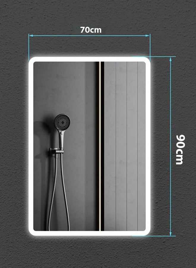 تايمي مرآة حائط 90×70 سم - مرآة بتصميم أنيق مع 3 مستويات إضاءة جانبية - مرآة مكياج لغرفة الملابس وغرفة المعيشة والكونسول والمدخل - Image 3